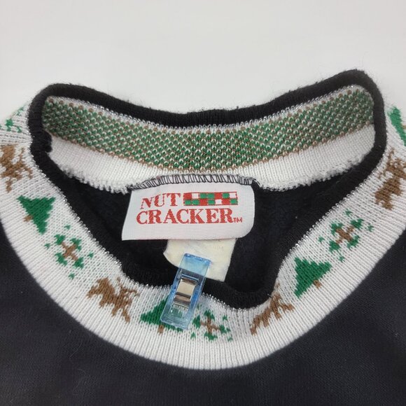 Vintage 90s Black Ugly Christmas Sweatshirt Puff Print Seasons Greetings sz L - Picture 10 of 11